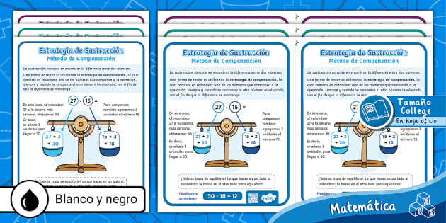 Pósters | Sustracciones | Restas | Estrategias | Restar