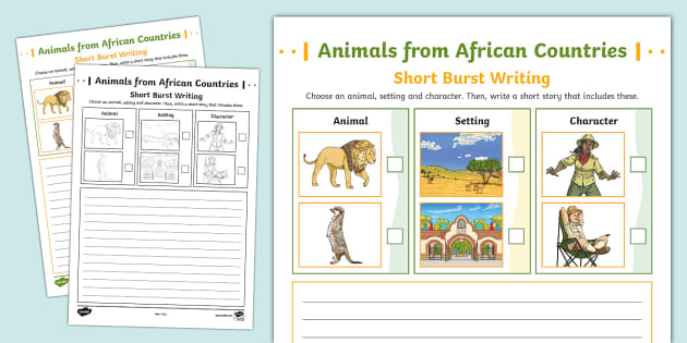 * New * Animals From African Countries Short Burst Writing Template