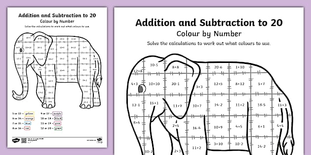 Addition And Subtraction From 20 Colour By Numbers Sheet to Support ...