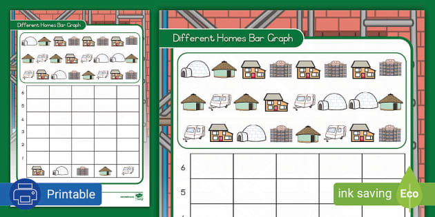 Grade R Data Handling Different Homes Bar Graph - Twinkl