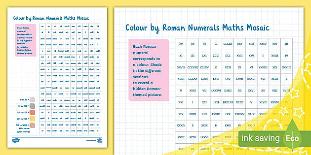 Colour by Roman Numerals Maths Mosaic (Ages 9 - 10) - Twinkl