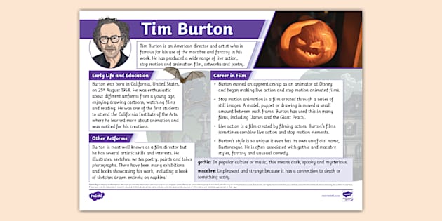 KS2 Tim Burton Fact File (teacher made) - Twinkl