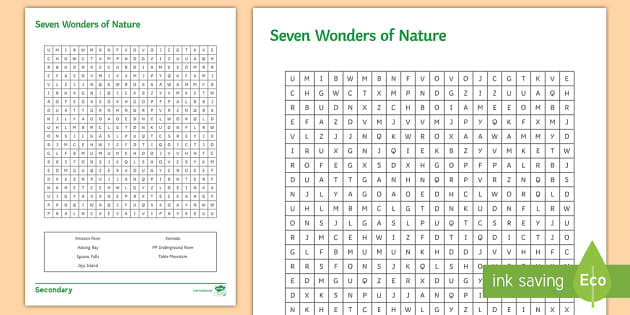seven wonders of nature word search worksheet worksheet