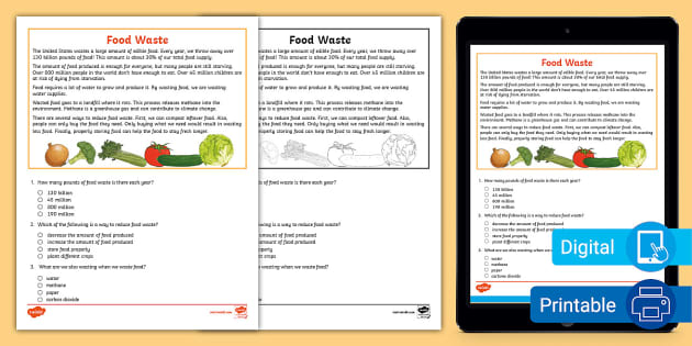 Food Waste Reading Comprehension Activity Twinkl USA