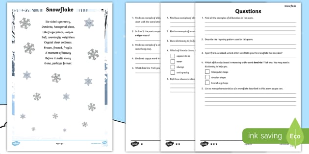 Ks2 Snowflake Comprehension Differentiated Worksheet Worksheet