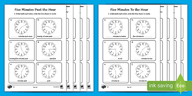 Telling the Time 5 Minute Intervals Worksheet