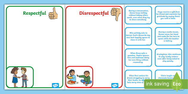 Respectful vs Disrespectful Sorting Activity Twinkl