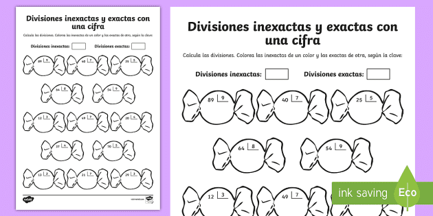 Ficha de actividad: Colorear por divisiones inexactas y exactas con una  cifra
