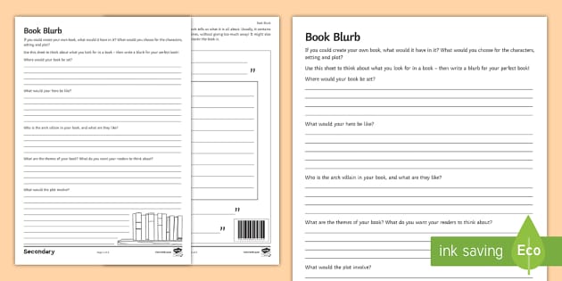 Book Blurb Writing Worksheet Twinkl Resources Twinkl