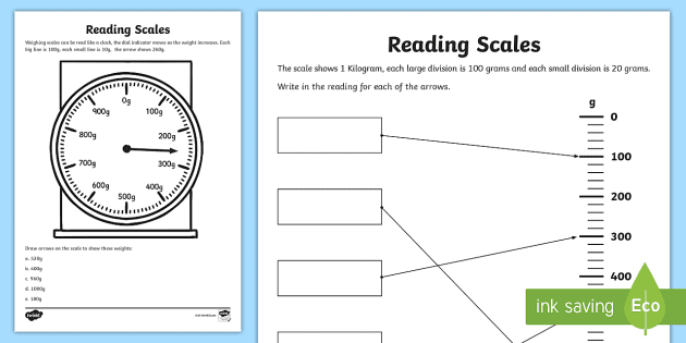 reading scales worksheet weight and measurement