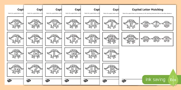 dinosaur themed capital letter matching worksheet uppercase