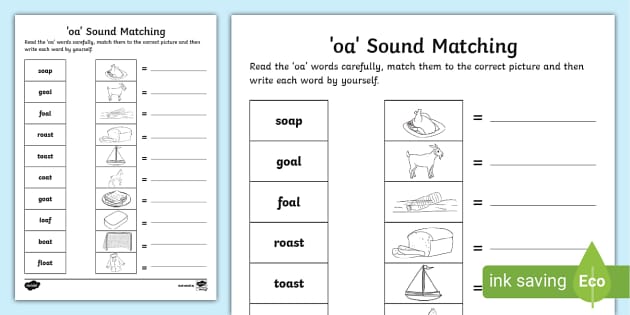 'oa' sound Matching Activity Sheet (teacher made) - Twinkl