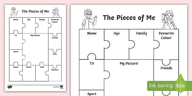 Pieces of Me Therapy Worksheet (Instant Download) 