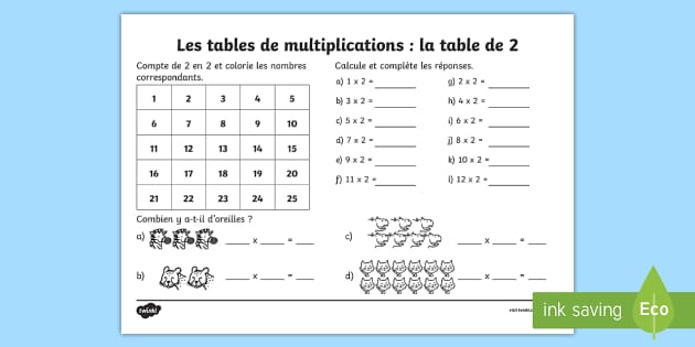 Calcul : mon carnet des tables de multiplication