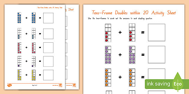 Tens-Frame Doubles within 20 Worksheet - Twinkl