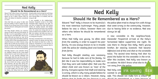 Ned Kelly: Hero or Villain? Exposition Writing Sample
