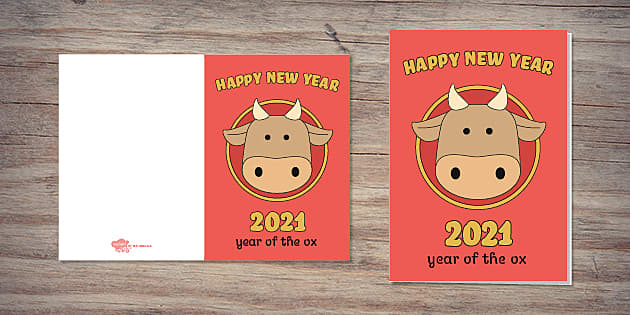 Cartoon Ox Chinese New Year Card Twinkl Party