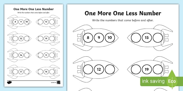 One More One Less Number Rocket Themed Activity Sheet