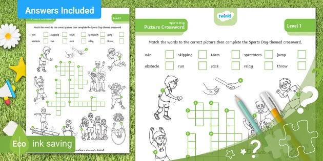 Sports Day Picture Crossword Puzzle - L1 - Twinkl Puzzled