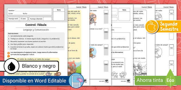 FREE! - Control Sobre La Fábula: 1º Y 2º Básico - Twinkl