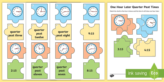 One Hour Later Quarter Past Times Jigsaw Puzzle Activity
