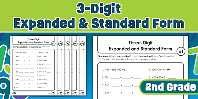 Second Grade Three-Digit Expanded and Standard Form Worksheet