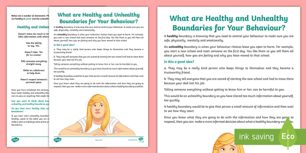 What Are Healthy And Unhealthy Boundaries Worksheet