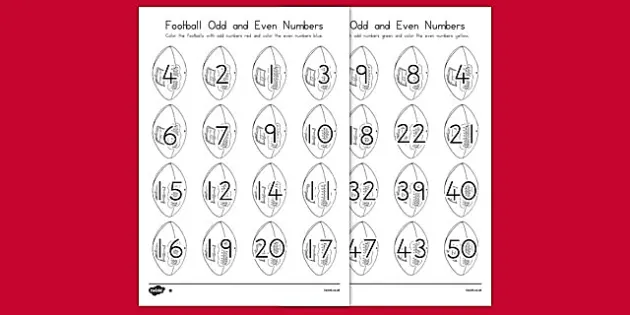 Football Odd And Even Numbers Coloring Worksheet