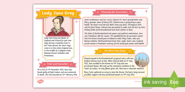 KS2 Lady Jane Grey Fact File - History - Twinkl