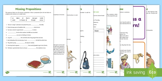 Prepositions and Prepositional Phrases Home Learning Worksheet / Activity