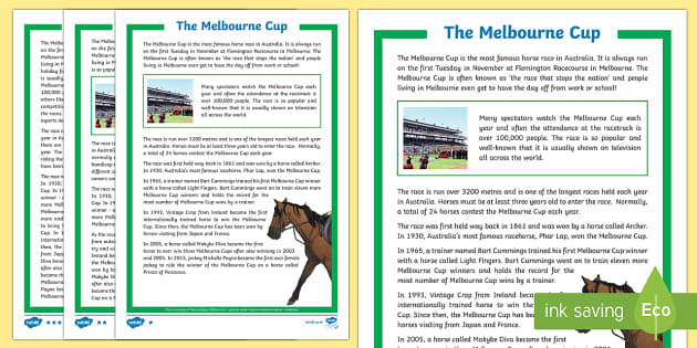 Melbourne Cup Differentiated Fact File (teacher Made)