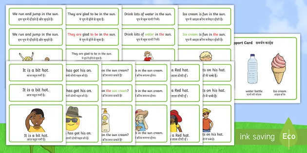 summer simple sentence cards english hindi teacher made