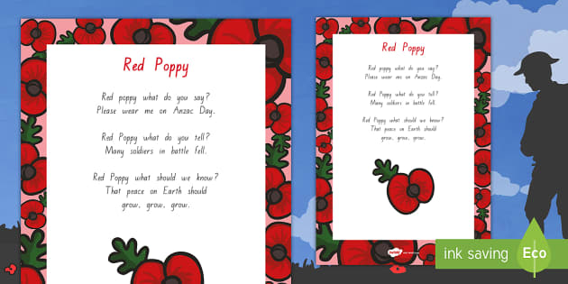 Red Poppy Anzac Day Poem | Poppy Poem for Children - Twinkl