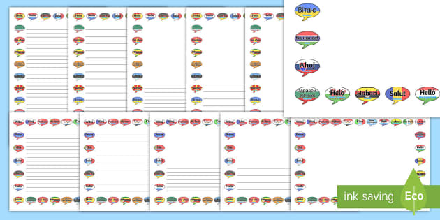 Mixed Language Flags Page Border Pack - Mixed Language Hello Speech Bubble