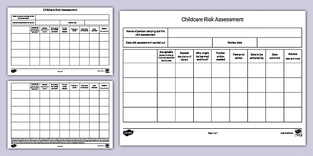 Risk Assessment Template Childcare Childminder Resources