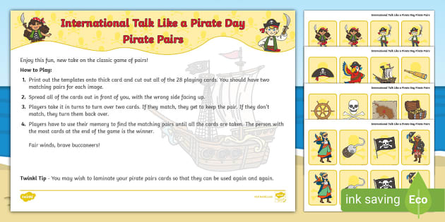 Free Pirate Pairs Game Printable Version Pirate Day 6514