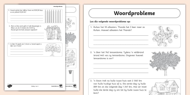 Woordprobleme - Aktiwiteit (teacher made) - Twinkl