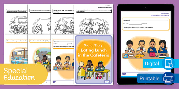 Eating Lunch in the Cafeteria Social Story Booklet - Twinkl