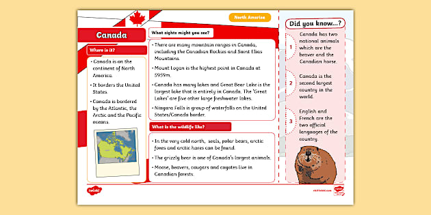 * NEW * KS1 Canada Fact File - Geography - Twinkl