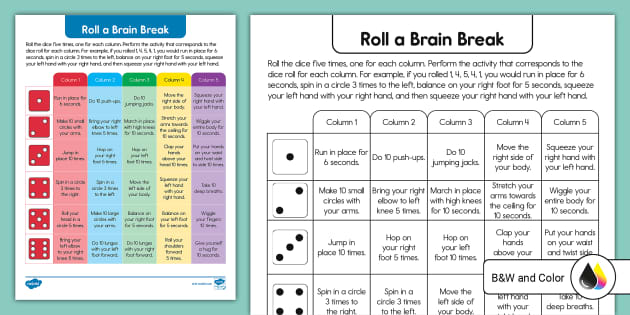 Roll A Brain Break Worksheet Resource Twinkl USA