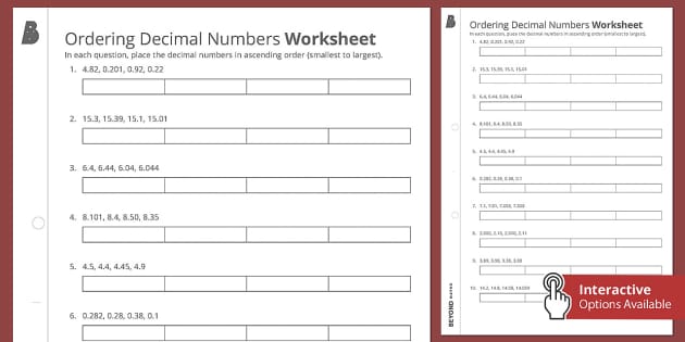 Ordering Decimals Worksheet (teacher made) - Twinkl