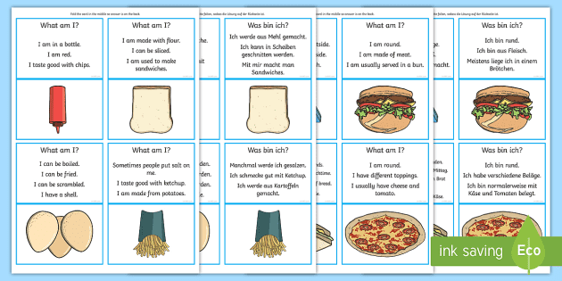 What Am I Lunch Dinner Guessing Game Cards English German