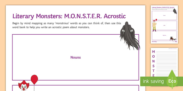 Literary Monsters: Monster Acrostic Worksheet (teacher made)