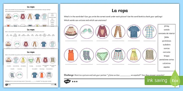 Spanish Women's Clothes Vocabulary Matching Worksheet & Answer Key