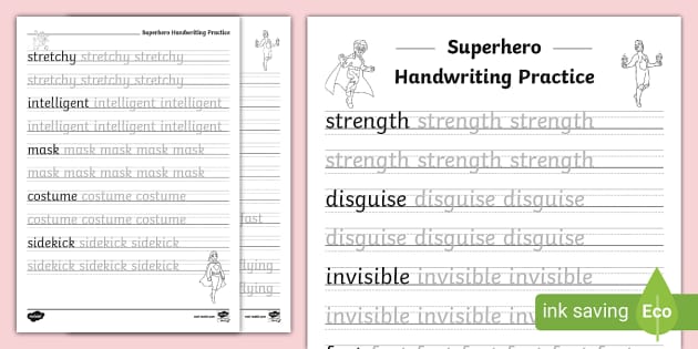 Superhero Handwriting Practice Worksheet Superhero Writing