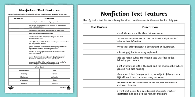 Nonfiction Text Features Activity for 3rd-5th Grade - Twinkl