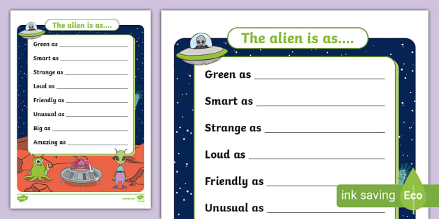 Alien Simile Poem Template, Alien Poem, Similes - Twinkl