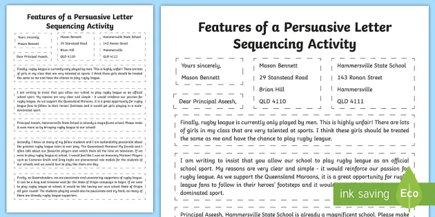 Persuasive Letter Writing Sequencing Activity Australia