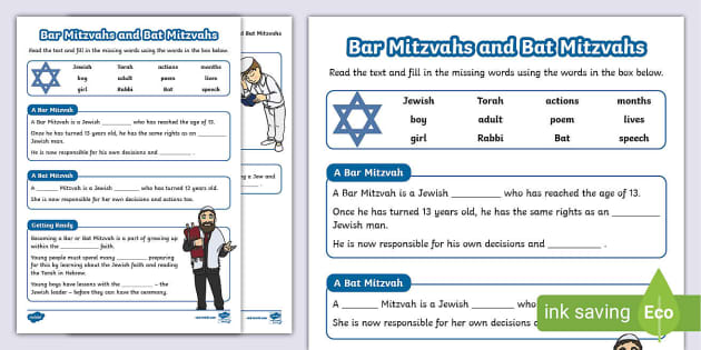 Bar Mitzvah and Bat Mitzvah Cloze Activity (teacher made)