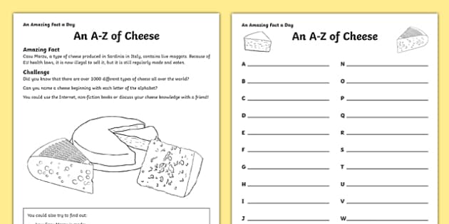 An A-Z Of Cheese Worksheet / Worksheet Worksheet / Worksheet, worksheet